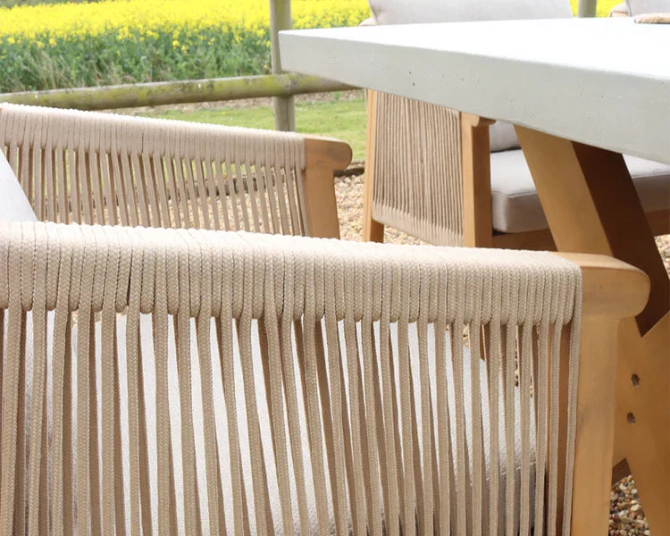 Royal Craft - Luna 6 Seater Rectangular Concrete Dining Set with Roma Rope Dining Chairs