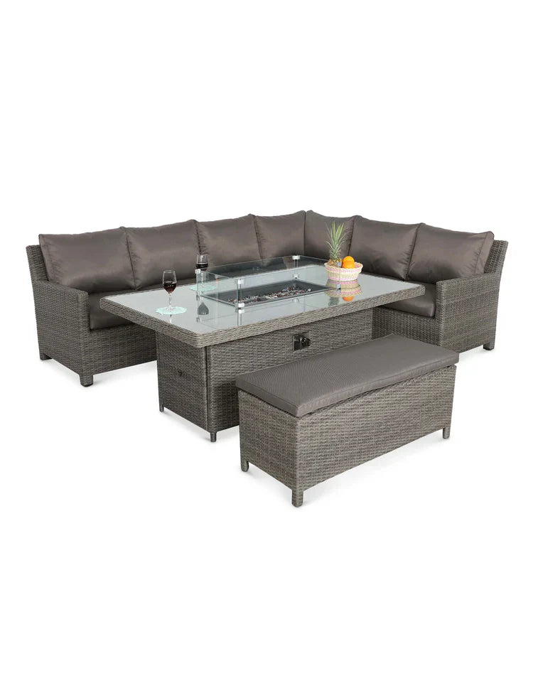 Royal Craft - Paris 8 Seater Deluxe Modular Corner Dining & Lounging Set with Rectangular Fire Pit Table