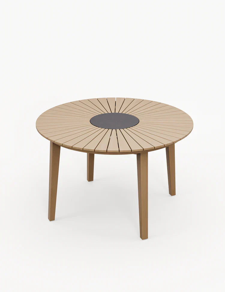Royal Craft - Roma 4 Seater Round Sunray with Black Granite Insert Dining Set with Roma Rope Stacking Chairs