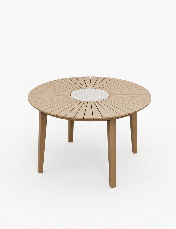 Royal Craft - Luna 4 Seater Round Concrete Dining Set with Roma Rope Stacking Chairs