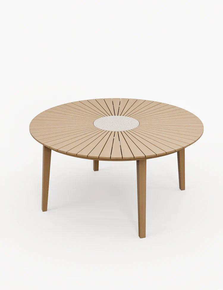 Royal Craft - Roma 6 Seater Round Sunray with Terrazzo Insert Dining Set with Roma Rope Stacking Chairs