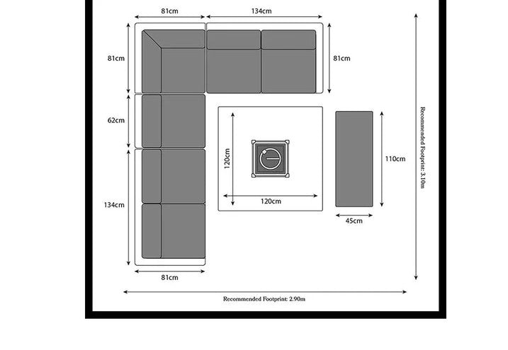 Royal Craft - Paris 8 Seater Deluxe Modular Corner Dining & Lounging Set -with Square Fire Pit Table