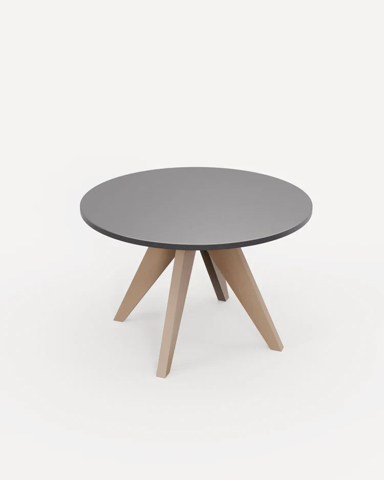 Royal Craft - Luna 4 Seater Round Concrete Dining Set with Sol Rattan Dining Chairs