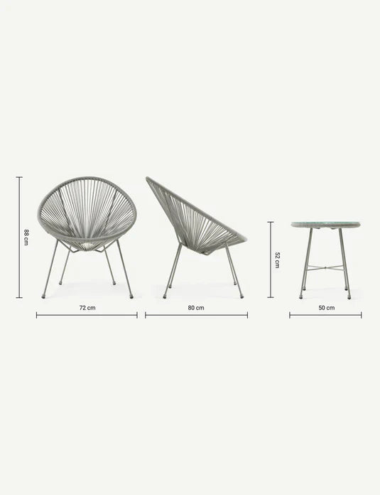 Royal Craft - Monaco 2 Seater Egg Chair Bistro Set - Grey