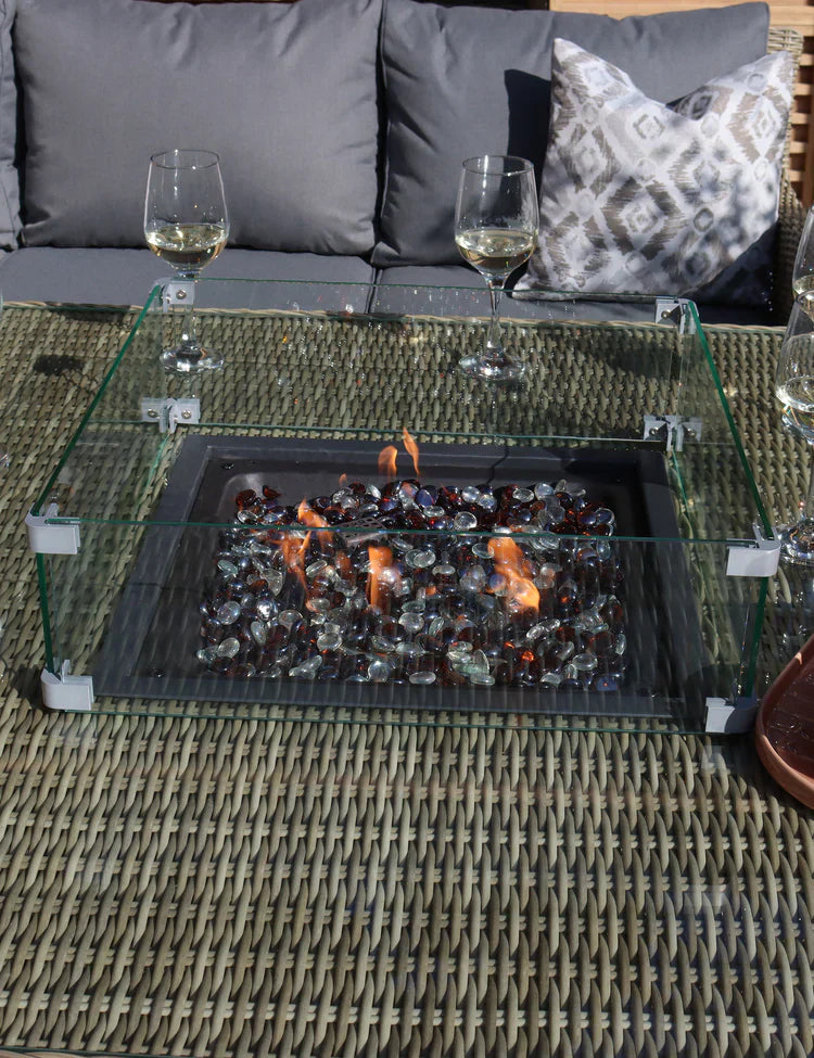 Royal Craft - Wentworth 8 Seater Deluxe Modular Corner Dining & Lounging Set with Square Fire Pit Table