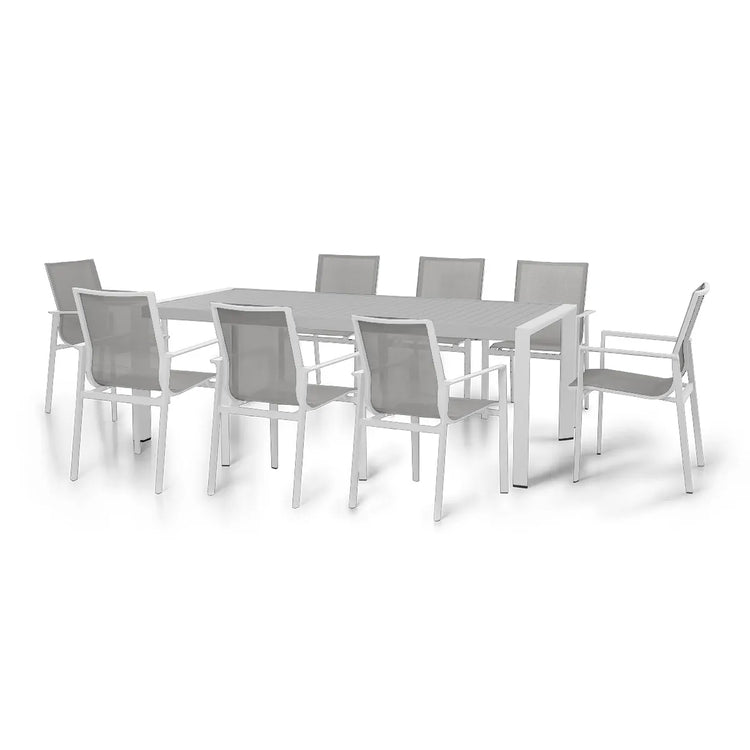 New York 8 Seat Rectangular Aluminium Dining Set - White