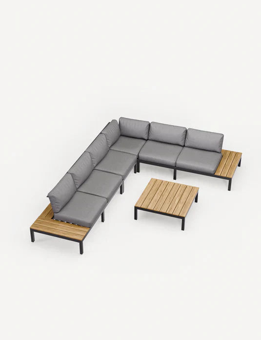 Royal Craft - Aspen Teak 6 Seater Modular Corner Lounging Set with Coffee Table