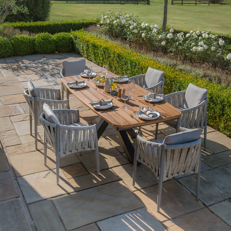 Jakarta Teak 6-8 Seat Oval Dining Table with Grey Aluminium Frame