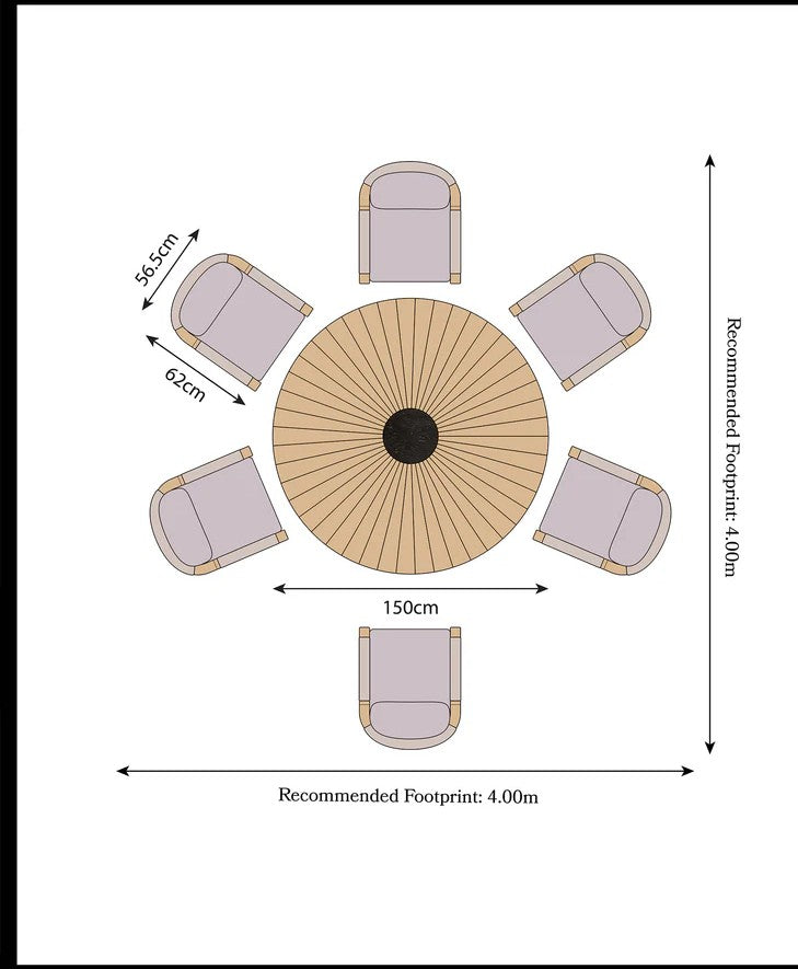 Royal Craft - Roma 6 Seater Round Sunray Dining Set with Black Granite Insert and Deluxe Rope Chairs