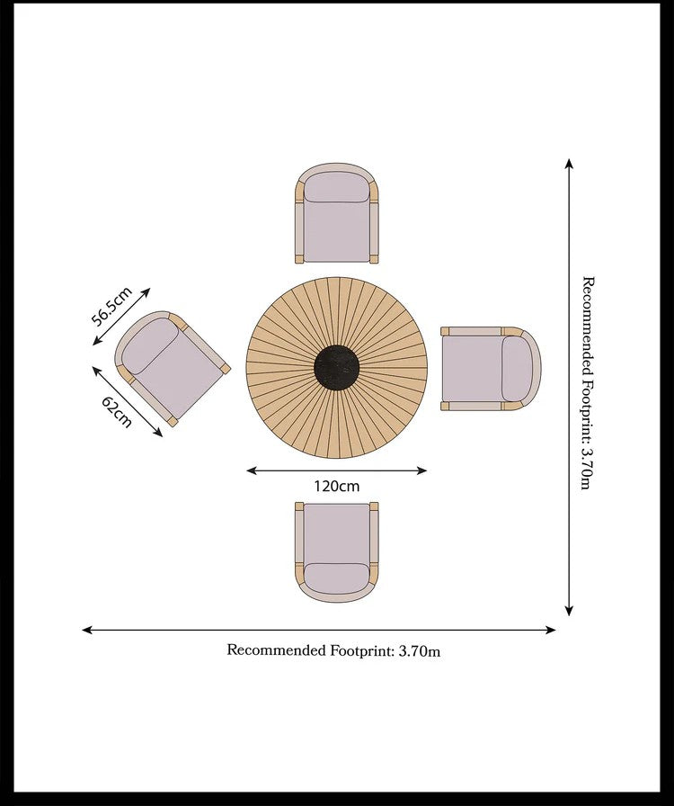 Royal Craft - Roma 4 Seater Round Sunray with Black Granite Insert Dining Set with Roma Dining Chairs