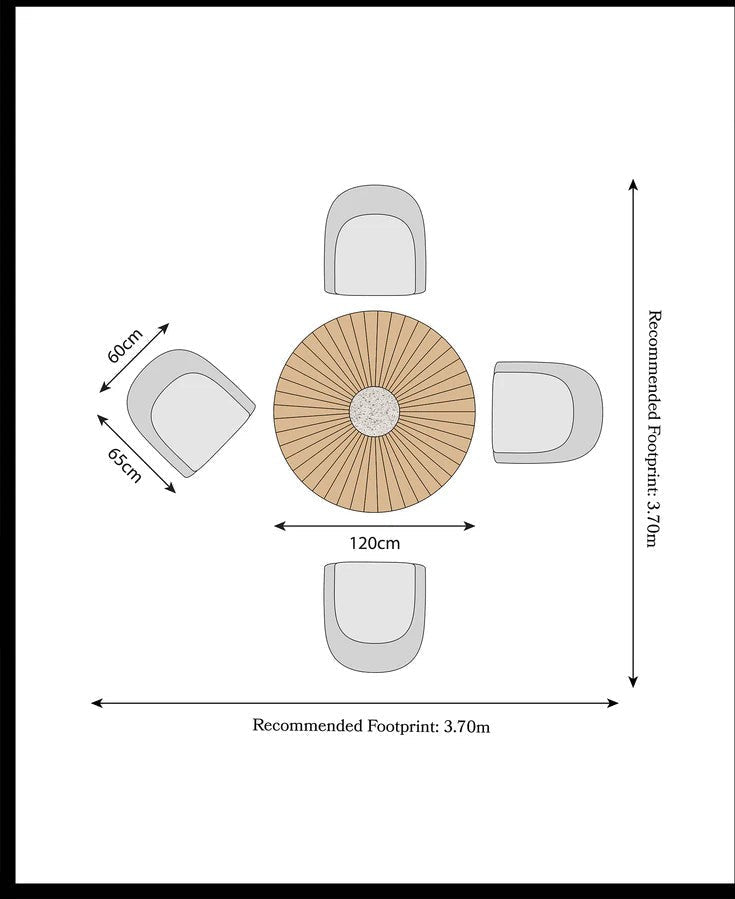 Royal Craft - Roma 4 Seater Round Sunray with Terrazzo Insert Dining Set with Sol Dining Chairs