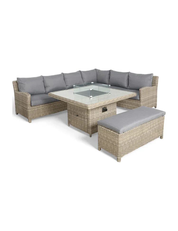 Royal Craft - Wentworth 8 Seater Deluxe Modular Corner Dining & Lounging Set with Square Fire Pit Table