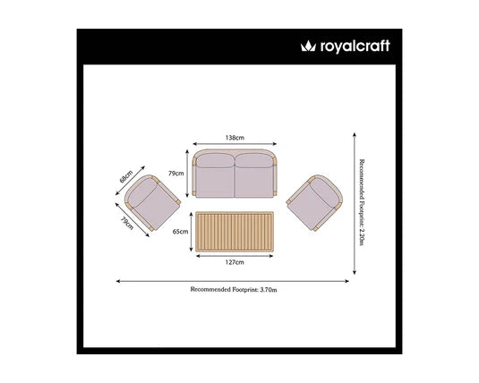 Royal Craft - Roma 4 Seater Double Lounge Set with Rectangular Coffee Table