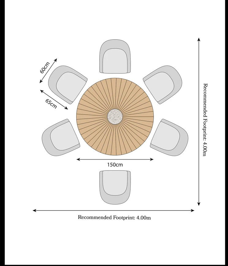 Royal Craft - Roma 6 Seater 150cm Round Sunray with Terrazzo Insert Dining Set with 6 Sol Dining Chairs