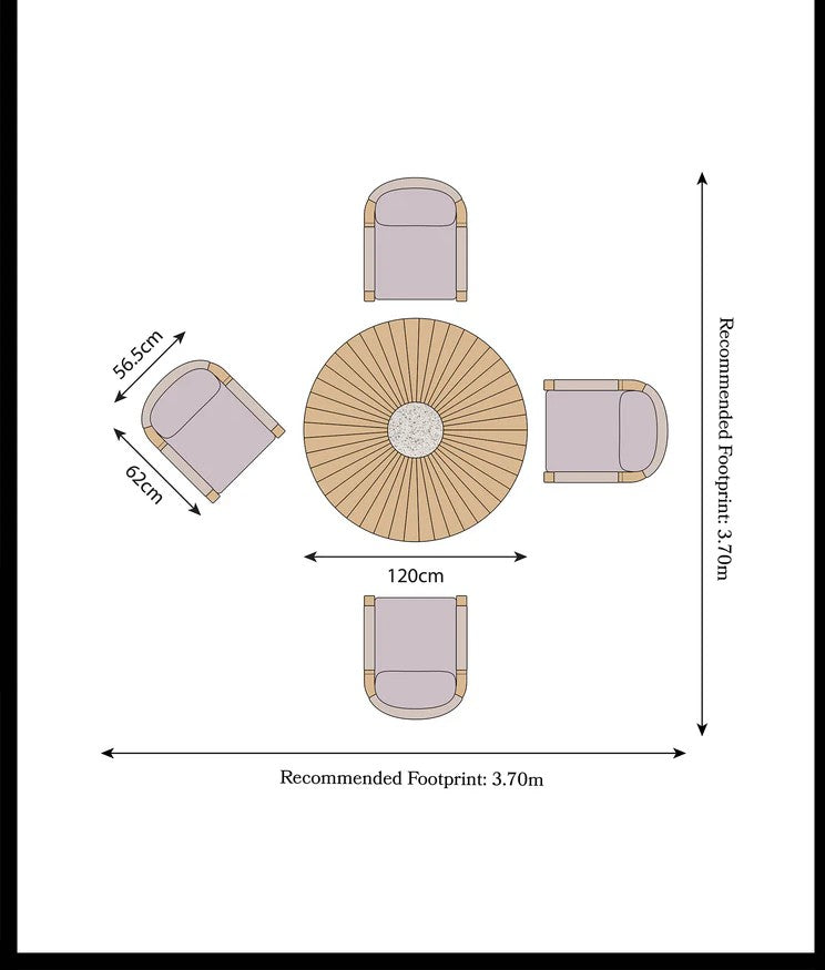 Royal Craft - Roma 4 Seater Round Sunray with Terrazzo Insert Dining Set with Roma Dining Chairs