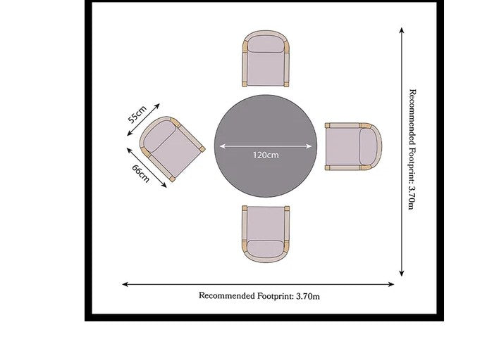 Royal Craft - Luna 4 Seater Round Concrete Table Dining Set with Roma Rope Dining Chairs