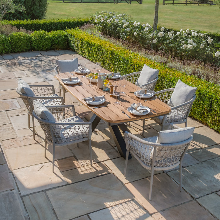Jakarta Teak 6-8 Seat Oval Dining Table with Grey Aluminium Frame