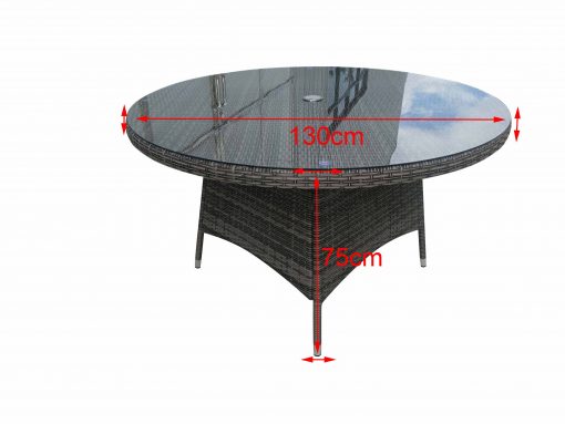 Rattan Grey Dining Round Table + 6 Chairs Set