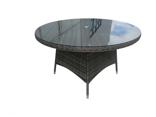 Rattan Grey Dining Round Table + 6 Chairs Set