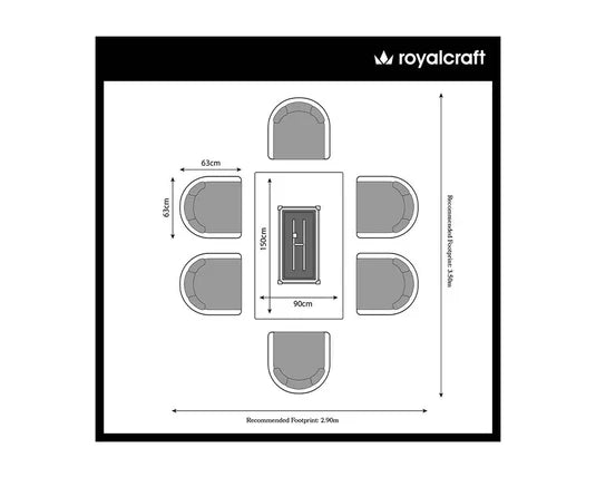 Royal Craft - Aspen 6 Seater 150x90cm Fire Pit Set with Aspen Chairs