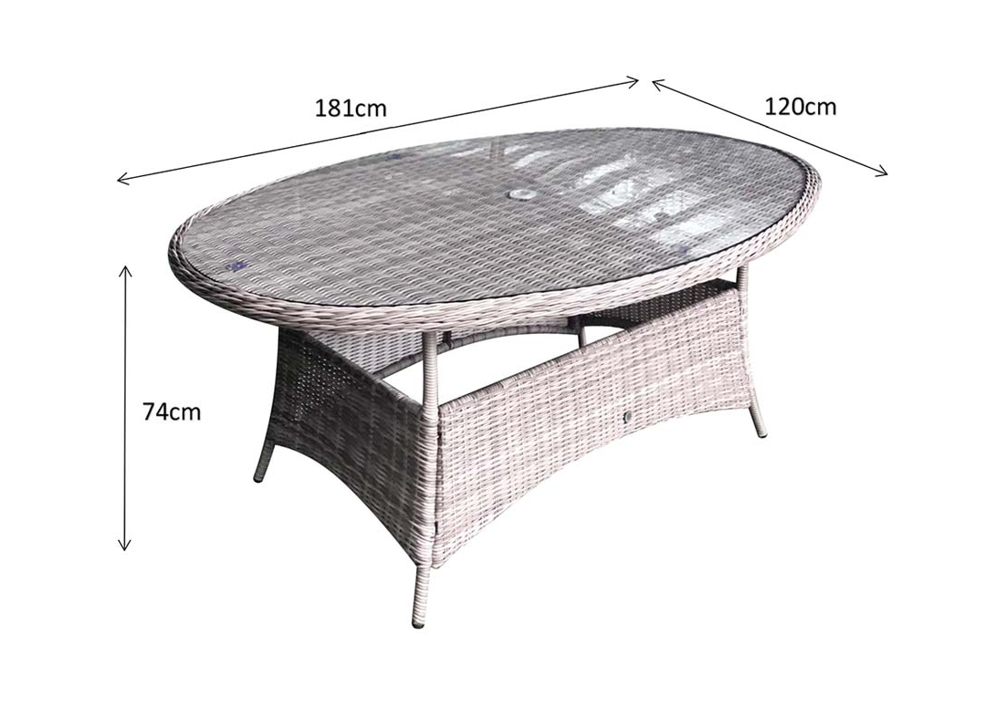 Alexandra 1.8 x 1.2m Grey Rattan Oval Garden Dining Table with Glass Top