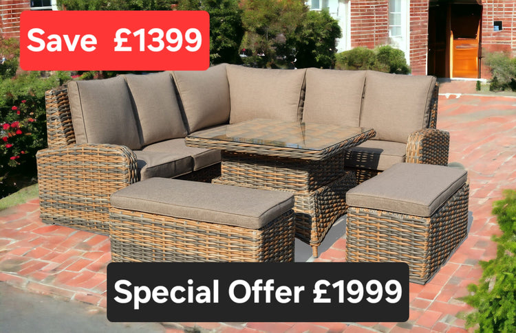 NEW Anna Rattan Brown Large Corner Sofa Set with Rising Table