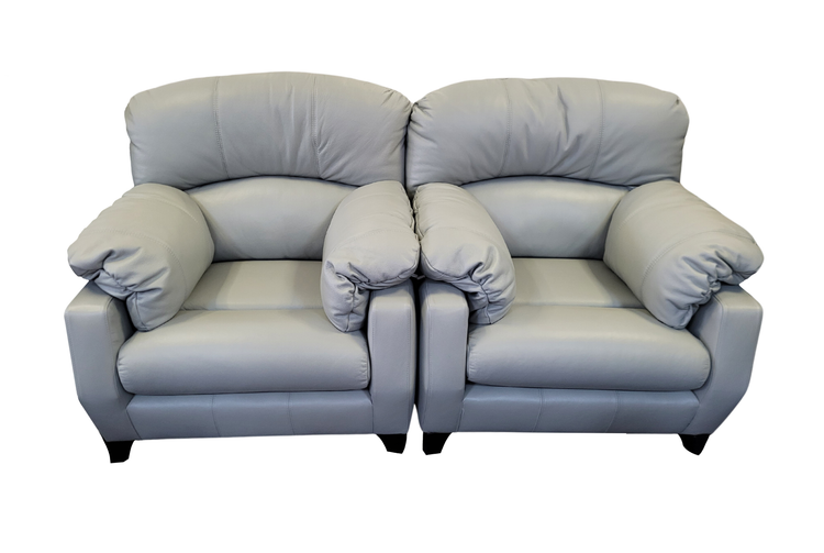 Ex-Display Austin Grey Leather 3 Seater + 2 Chairs Sofa Set | EXAUS