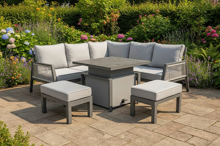 Bettina Aluminium Corner Dining Sofa with 2 Benches + Gas Lift Table | Bett0361_0475