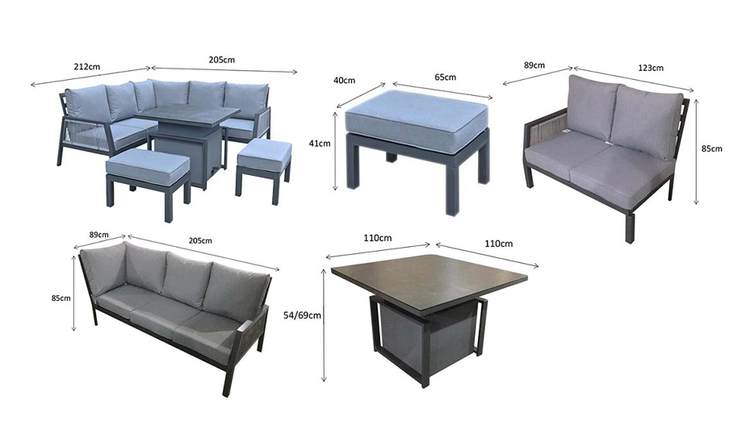 Bettina Aluminium Corner Dining Sofa with 2 Benches + Gas Lift Table | Bett0361_0475
