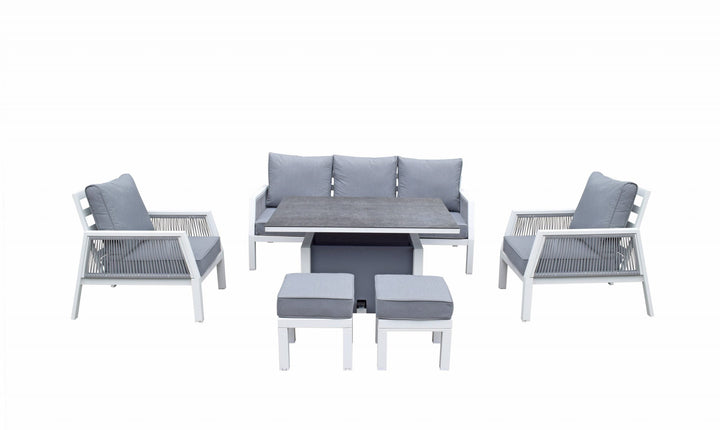 Bettina Grey Wicker 3 Seater Garden Sofa Set with 2 Armchairs, Gas Lift Table & Stools | Signature Weave