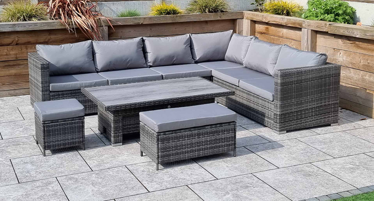 Catalina Grey Rattan Corner Dining Sofa with Lift Table | Cata0442