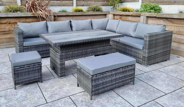 Catalina Grey Rattan Corner Dining Sofa with Lift Table | Cata0442
