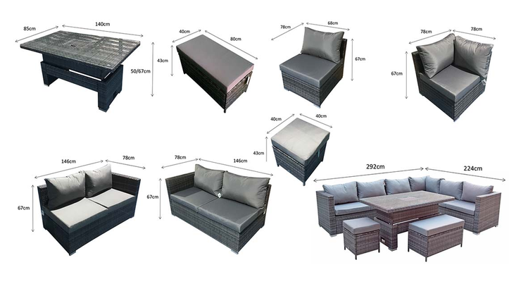 Catalina Grey Rattan Corner Dining Sofa with Lift Table | Cata0442