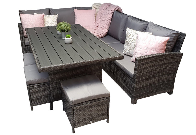 Signature Weave - Rattan Grey Corner Sofa + Dining Table + 3 Stools Set | Char0308