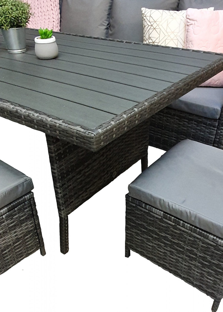 Signature Weave - Rattan Grey Corner Sofa + Dining Table + 3 Stools Set | Char0308
