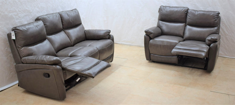 Monty Ex-Display Brown Leather 3 + 2 Seater Manual Recliner Sofas | EXMON