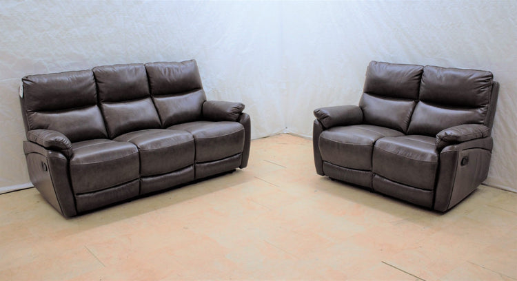 Monty Ex-Display Brown Leather 3 + 2 Seater Manual Recliner Sofas | EXMON