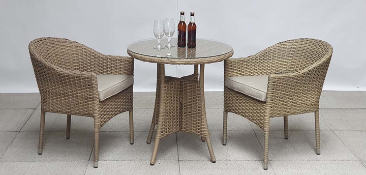 Darcey Brown Rattan Garden Bistro Set with 70cm Table & 2 Stacking Chairs | Signature Weave