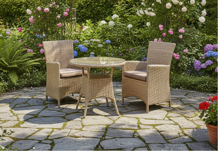 Darcey Brown Rattan Outdoor Bistro Set with High Back Chairs | Darc0264_0256
