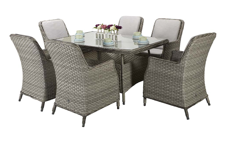 Edwina Rattan Rectangle 1.5 x 1m Grey Dining Table + 6 Chairs | Edwi0294_0296