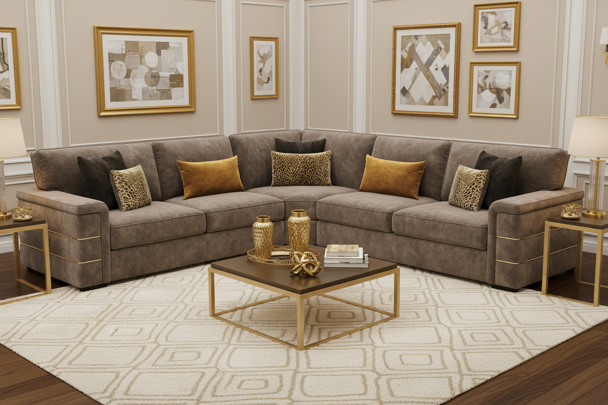 Finesse Dappled Velvet Sofa Collection with Gold Piping