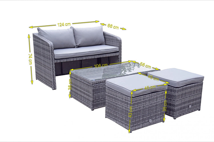 Signature Weave - Rattan Compact Sofa with 2 Ottomans and Lift Coffee Table in Brown | Gemma | Gemm0180