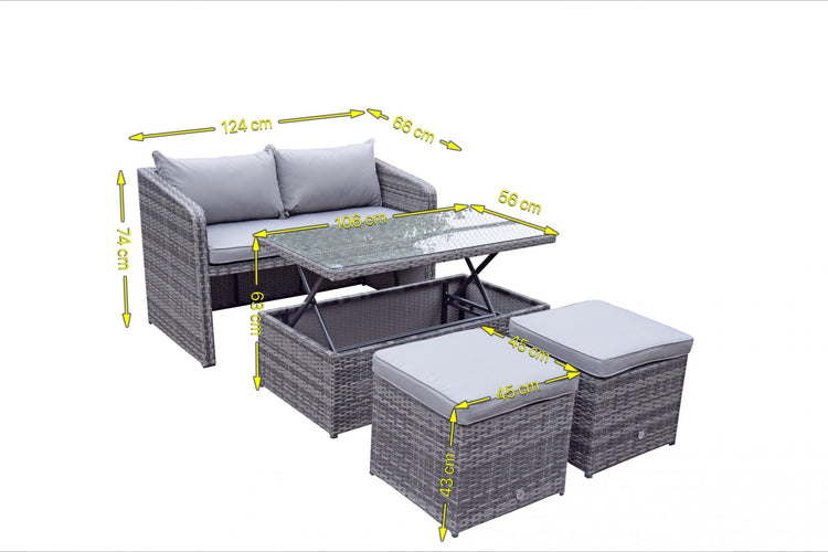 Signature Weave - Rattan Compact Sofa with 2 Ottomans and Lift Coffee Table in Brown | Gemma | Gemm0180