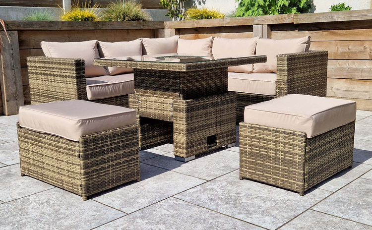Georgia Brown Rattan Dining Corner Sofa with Lift Ice Bucket Table | Geor0413