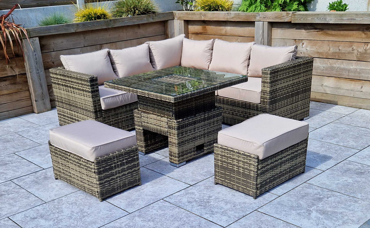 Georgia Brown Rattan Dining Corner Sofa with Lift Ice Bucket Table | Geor0413