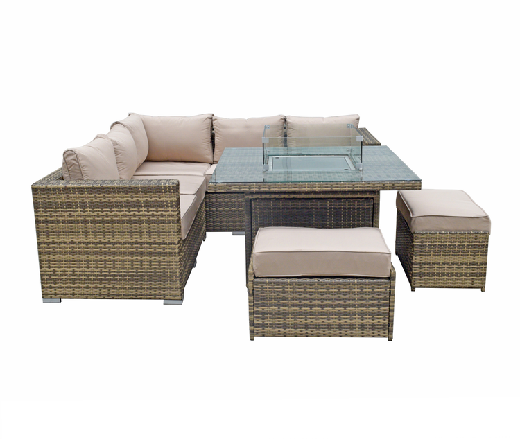 Georgia Rattan Brown Firepit Dining Corner Sofa | Geor0149_0482