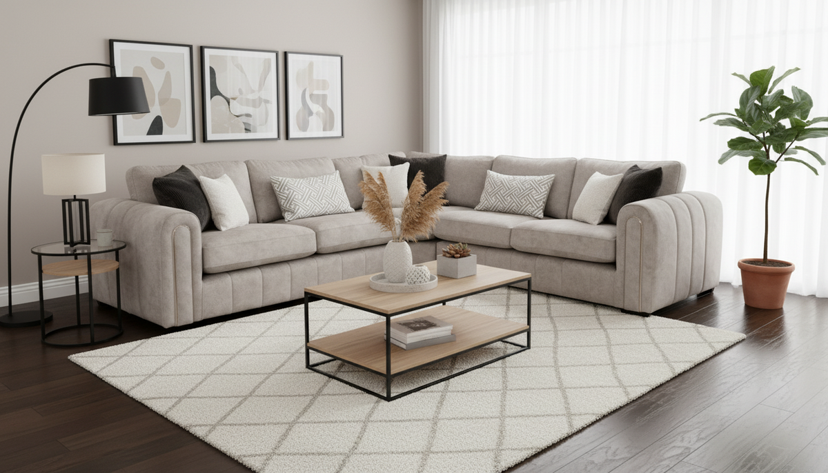 Glamour Quilted Fabric Sofa & Corner Collection with Piping
