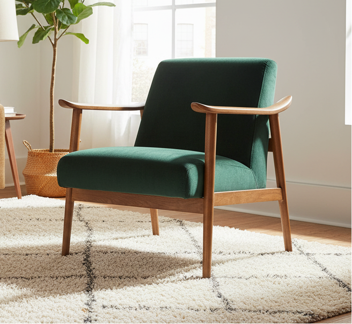 Heath Velvet Accent Chair on Solid Wood Base, Green or Grey | VIDA Living