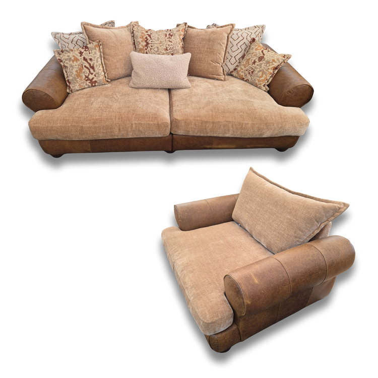 Ex-Display Horatio 4 Seater Pillowback Sofa + Love Chair Buoyant Upholstery