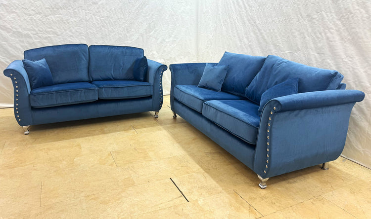 Spark Ex-Display Blue Fabric 3 + 2 Seater Sofas | EXSPA